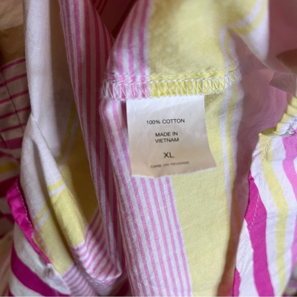 New York & Company Pink Yellow Stripe Button Down Women Blouse Top Size XL - Picture 9 of 11